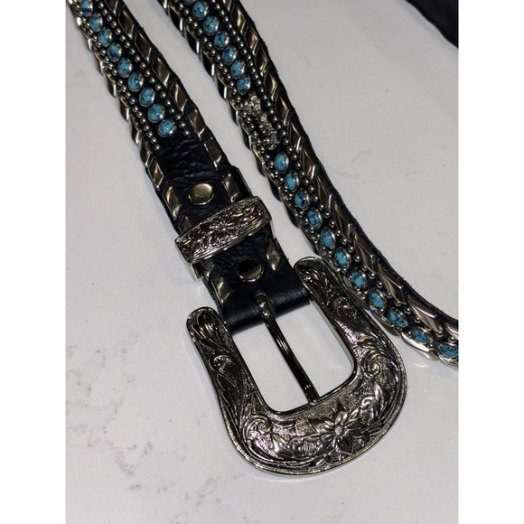 Kippys Turquoise Studded Leather Belt Large Buckle Size 38 main image 5